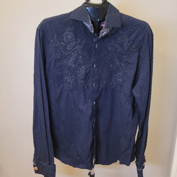 Black 100% Cotton Button-Down Shirt with Embroidered Detailing - Picture 1 of 13